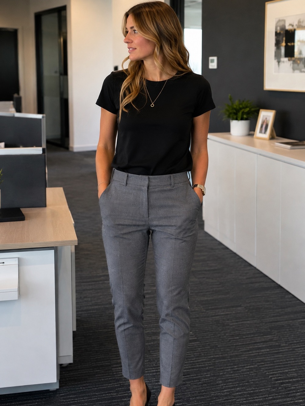 Textured Gray Stretch Work Trousers